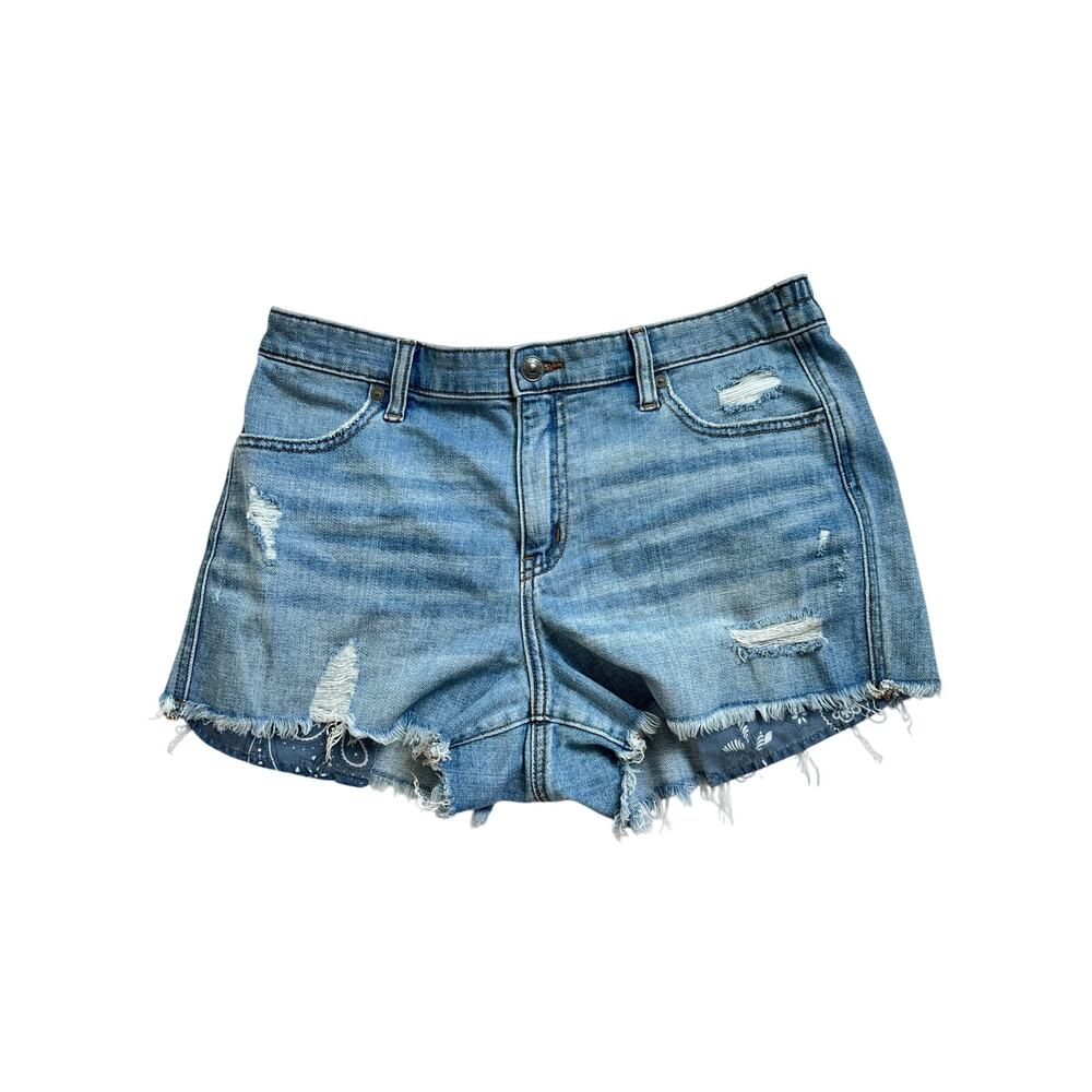 Aerie Distressed Denim Shorts Women’s M Medium Wash Raw Hem Festival